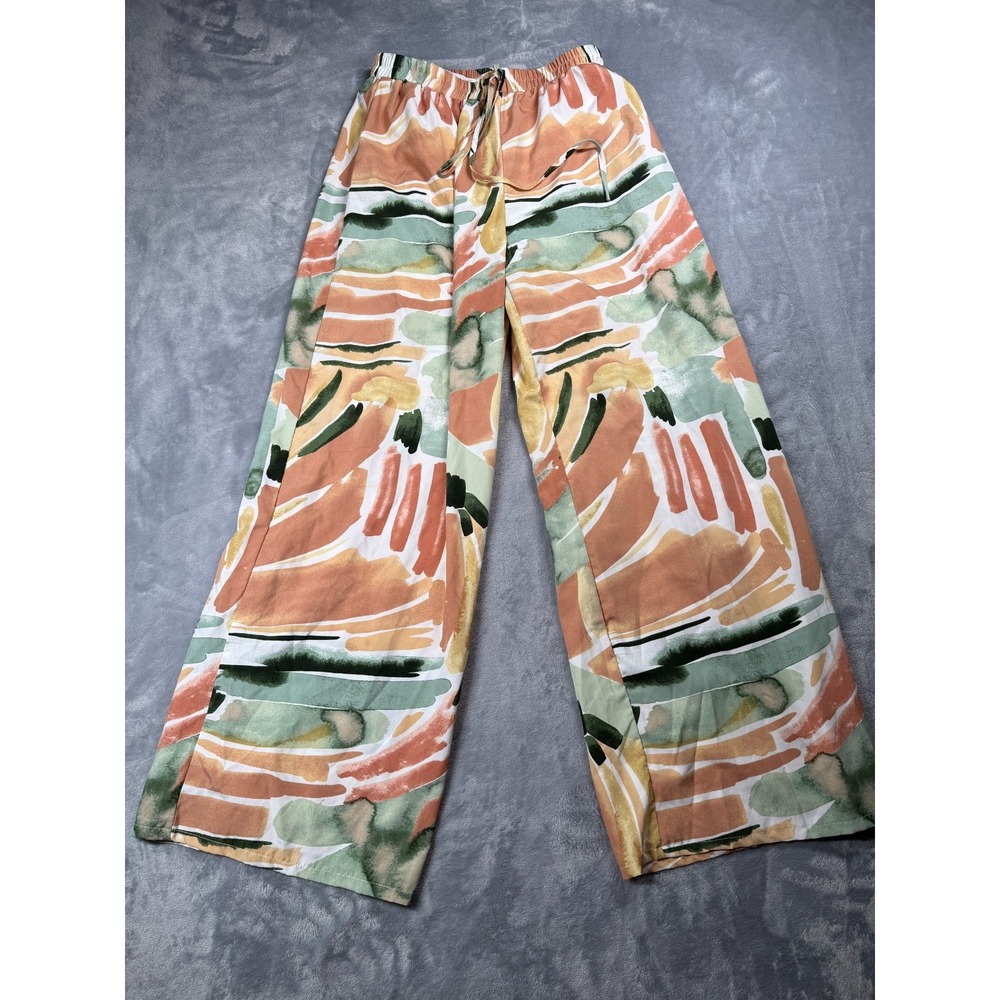 SHEIN Holidaya Graphic Print Knot Front Pants Womens 8/10 Multicolor High Rise
